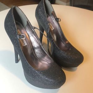 Steve Madden black glitter heels